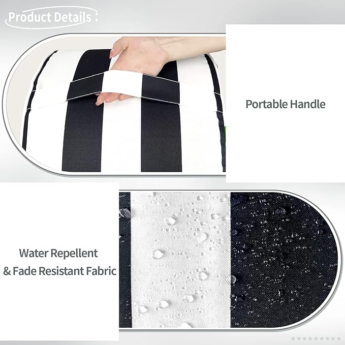 Indoor/Outdoor Inflatable Ottoman D21 x H9 inch, Round Footstool Inflatable Foot Rest Ottoman with Handle, Portable Ottomans Pouf for Patio, Garden, Camping, Home, Cabana Black