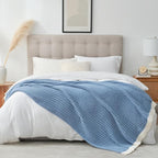 Snuggle Sac Fluffy Ribbed Blue Bedding Blanket Twin Size, Soft Luxurious Knit Fuzzy Plush Microfiber Blankets for Sofa, Bed, Blue, 60x80 inches