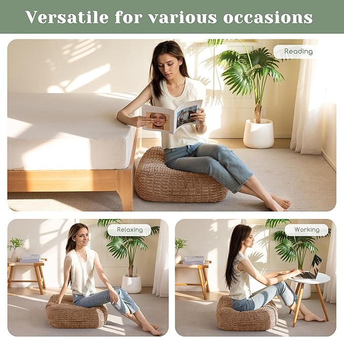 8" Washable Floor Pillow Cushion for Adults, Meditation Cushion Pillow, Removable Tufted Blended Corduroy Cover, Large Square Floor Sitting for Tatami Living Room or Yoga, 2Pack, Machine Washable