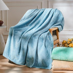 NEWCOSPLAY Super Soft King Blanket Light Blue Premium Silky Flannel Fleece Leaves Pattern Lightweight Bed Blanket All Season Use (Light Blue, King(90"x110"))