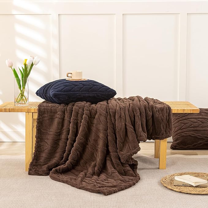 YUSOKI Sherpa Large Throw Blanket Single Layer,Light Weight(1.7lb),370GMS-3D Stylish Design for Gift Home Decor (Brown,50"x65")