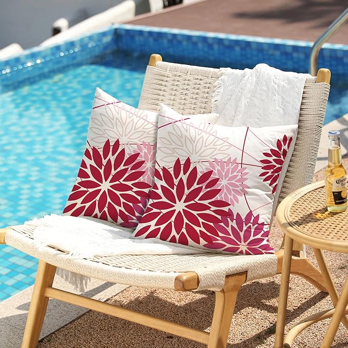 DFXSZ Shades of Pink Floral Pillow Covers 18x18 Set of 2 Outdoor Waterproof Decorative Throw Pillows Summer Pillow Covers Polyester Cushion Case Decor for Couch Patio Funiture Garden Porch 011F18