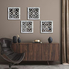 Set of 4 Boho Wall Mirrors with Carved Floral Design, 12x12 Inch Rustic Farmhouse Accent Mirrors, Vintage Style Shatterproof Square Mirror Decor for Living Room, Bedroom(Grey)