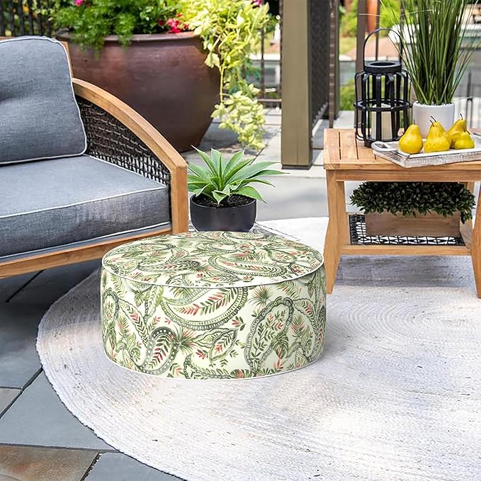 Indoor/Outdoor Inflatable Ottoman D21 x H9 inch, Round Footstool Inflatable Foot Rest Ottomans with Handle, Portable Ottoman Pouf for Patio, Garden, Camping, Home,Faylinn Shadow Paisley