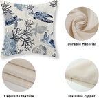 Nautical Coastal Pillow Covers 22x22 Set of 2 Beach Themed Ocean Coral Sea Turtle Decorative Throw Pillows Blue Outdoor Decor Pillow Cases Linen Farmhouse Cushion Case for Sofa Home Holiday