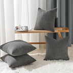 Topfinel Darkgrey Throw Pillow Covers 12x12 Inch Set of 4 Modern Farmhouse Home Decor Pillow Covers for Spring Sofa Living Room Couch Bed Soft Corduroy Textured Boho Striped Patchwork Cushion Cases