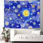 Accnicc Starry Night Tapestry Vincent Van Gogh Wall Tapestries Aesthetic Abstract Star Blue Sky Oil Painting Landscape Ceiling Hippie Tapestrys for Bedroom Living Room Dorm 80 x 60 Inch