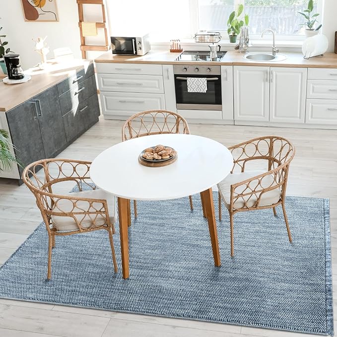 LUXE WEAVERS Solid Machine Woven Blue 9x12 Area Rug, Indoor Stain-Resistant Carpet