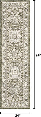 Rugs.com Outdoor Aztec Collection Rug – 8 Ft Runner Green Flatweave Rug Perfect for Hallways, Entryways
