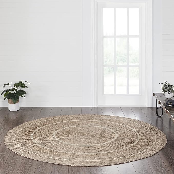 VHC Brands Jute Rug with Pad, Natural & Crème, 8 Feet Round
