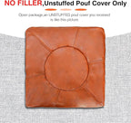 Unstuffed Ottoman Pouf Cover 20 X 15 Inch, Round Pu Leather Foot Stool, Floor Bean Bag(No Filler), Foot Rest with Storage for Living Room/Bedroom/Office, Orange