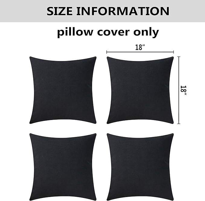 Home Brilliant Throw Pillow Covers 18 x 18 inch Set of 4 Decorations Lined Linen Fall Square Throw Pillow Cases for Couch, 45cm, Black