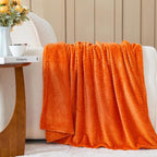 NEWCOSPLAY Super Soft King Blanket Orange Premium Silky Flannel Fleece Leaves Pattern Lightweight Bed Blanket All Season Use (Orange, King(90"x110"))
