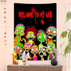 Welcome to My Crib Tapestry Funny Zombie Family Tapestry Blacklight Horror Tapestries UV Reactive Poster Glow in the Dark Black Light Posters The Walker Undead Ghoul Tapestries for Bedroom 48” x 36”