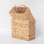 YAHUAN Woven Water Hyacinth Hanging Basket 2-Tiered Rectangular Storage Baskets Over the Door Organizer Hanging Organizer Hanging Wall Basket for Home,Kitchen,Garden, Office (Rectangular)
