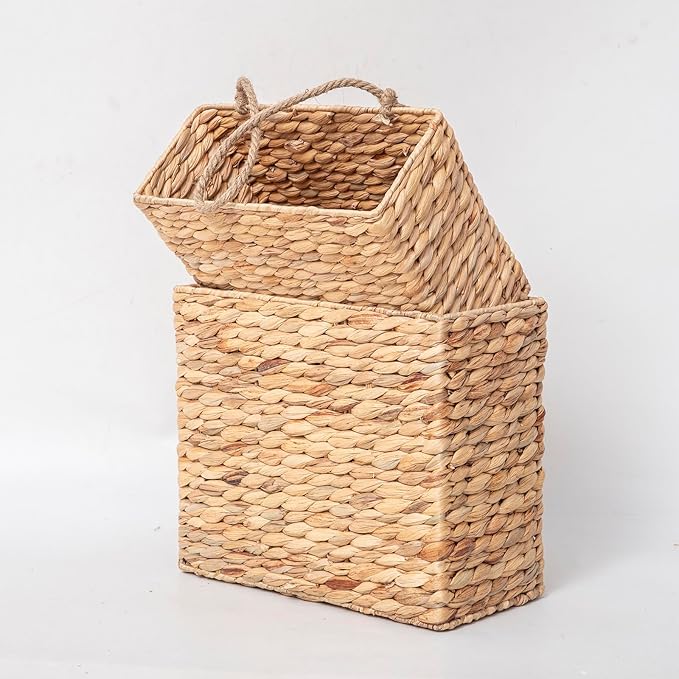 YAHUAN Woven Water Hyacinth Hanging Basket 2-Tiered Rectangular Storage Baskets Over the Door Organizer Hanging Organizer Hanging Wall Basket for Home,Kitchen,Garden, Office (Rectangular)