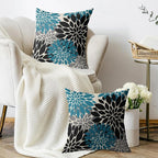 Black Turquoise Blue Pillow Covers 20X20 Inch Set of 2, Spring Summer Floral Dahlia Flower Cream Decorative Throw Pillow Covers Outdoor Modern Farmhouse Cushion Case for Home Couch Sofa Bed Decor