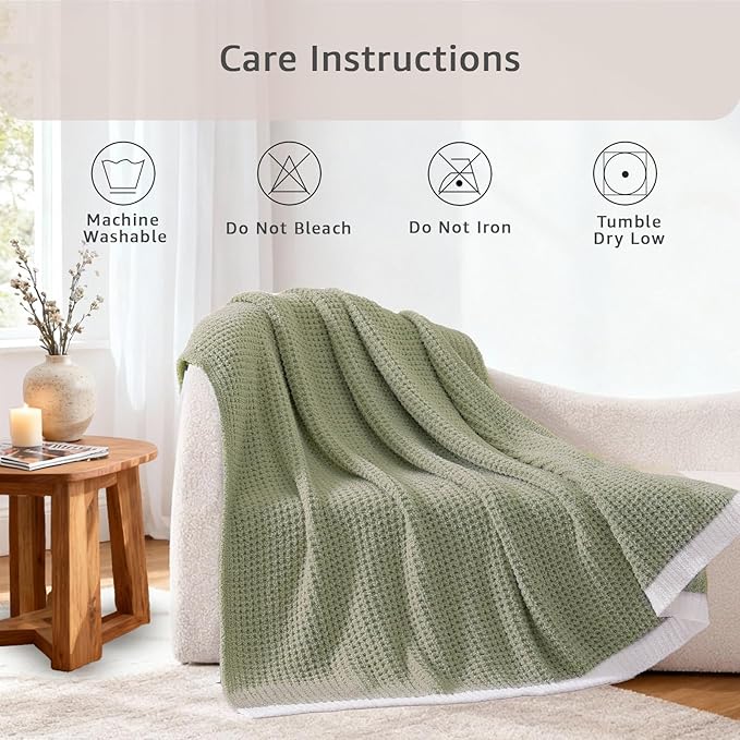 WRENSONGE Pineapple Stitch Throw Blanket, Sage Green Soft Cozy Fluffy Warm Hand Made Throw Blankets for Couch, Sofa, Chair, Bed, Camping, Picnic, Travel Lightweight Bed Blanket - 50"*60"