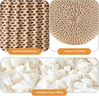 Pouf Ottoman Stuffed Round Modern Foam Filled Foot Rest Poufs for Living Room Chair Decorative 20 X 14 Inches Boho Relax Stool for Wedding Christmas Party, (Khaki, 20inch)