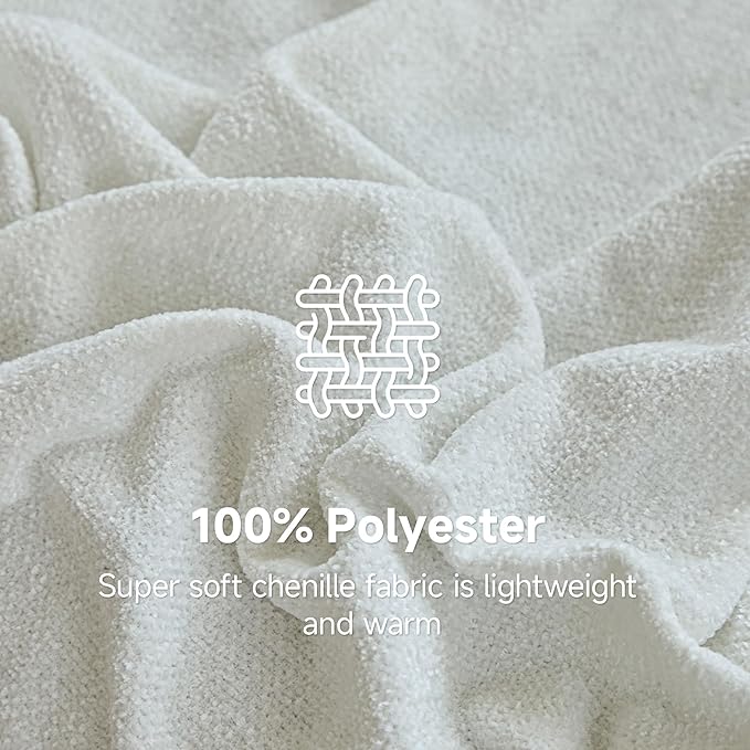 Simple&Opulence Soft Chenille Throw Blanket 50'' x 60'' - Cozy Fluffy Blanket with Fringe Tassel, Farmhouse Boho Blankets for Couch Bed Office Chair Gift Home Decor All Season Use, Cream