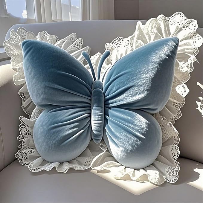 Butterfly Sofa Pillow Animal Floor Reading Pillow Car Cushion (Blue, 50cm)