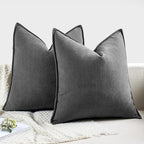 MIULEE Pack of 2 Dark Grey Decorative Pillow Covers 22x22 Inch Soft Chenille Luxurious Couch Throw Pillows Farmhouse Cushion Covers Euro Shams with Elegant Design for Sofa Bed Living Room Home Decor