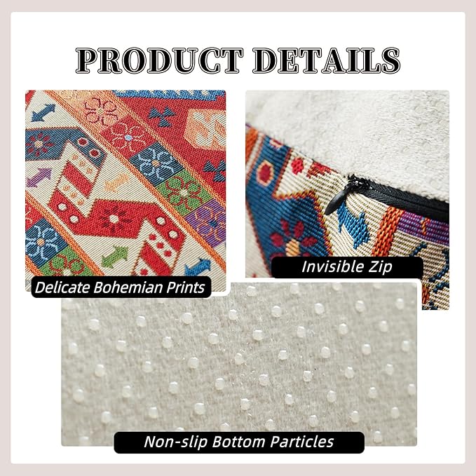 Boho Unstuffed Pouf Cover Ottoman Footrest Indian Mexcian Foot Stool Floor Bean Bag Floor Chair Storage for Living Room Bedroom Decor (Boho Red, Square)