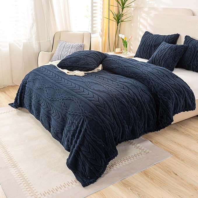 YUSOKI Queen Size Blanket Single Layer,Weight(4.4lb),370GMS-3D Stylish Design for Gift Home Decor (Navy,90"x90")