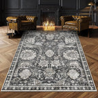 RUGSURE Washable Area Rugs - Perfect for Living Room, Bedroom, Kids Room, Nursery - Stain & Water Resistant Non-Slip, Pet & Child Friendly, Vintage Tribal Area Rugs (Grey, 6' x 9')