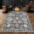 RUGSURE Washable Area Rugs - Perfect for Living Room, Bedroom, Kids Room, Nursery - Stain & Water Resistant Non-Slip, Pet & Child Friendly, Vintage Tribal Area Rugs (Grey, 8' x 10')