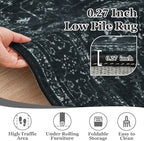 Dark Round Rugs 6ft, Low Pile Thin Circle Area Rugs for Bedroom Living Room Washable Non Slip, Vintage Medallion Distressed Round Carpet for Kitchen Dining Room, Black and White