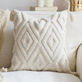 Boho Chic Woven Throw Pillow Covers 1PC, 18x18 Inch Tufted Decorative Pillowcases with Tassels for Elevating Couch, Sofa & Living Room Aesthetic (White, 18" x 18" (Pack of 1))