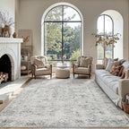 8x10 Area Rugs for Living Room, Large Washable Rug, Grey Vintage Abstract Boho Rug, Non Slip & Low Pile Faux Wool Carpet for Indoor Dining Room, Farmhouse and Bedroom(Grey 8x10ft)