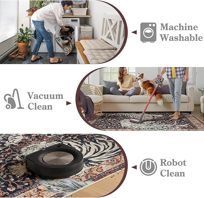 Moynesa Tiger Washable Area Rugs 8x10, Large Boho Rugs for Living Room, Vintage Non Slip Dining Room Rugs for Under Table, Ultra Thin Soft Floor Carpet for Office Bedroom, Puce Red