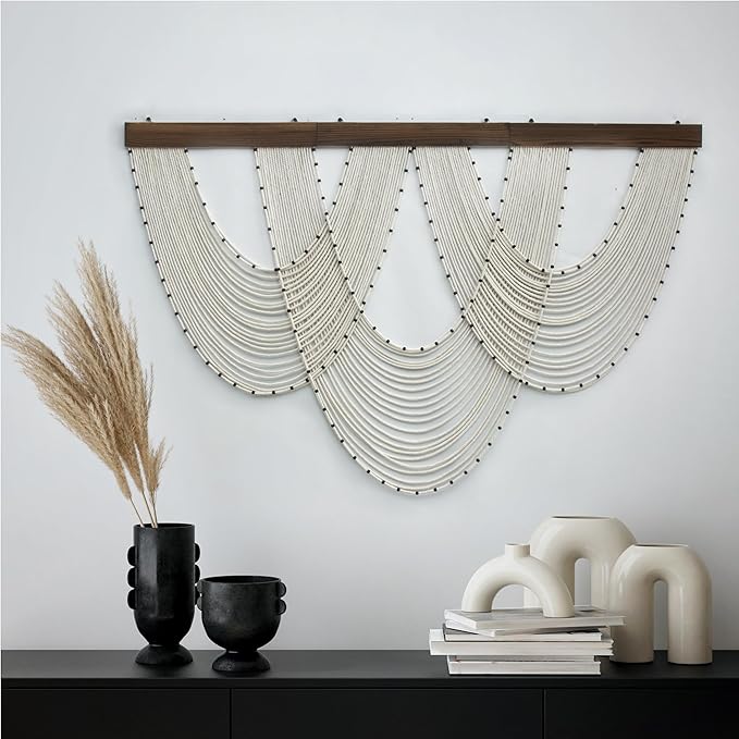 HVEST Large Macrame Wall Hanging Boho Decor- White Bohemian Macrame Wall Art- Geometric Modern Craftsmanship Handmade Woven Tapestry for Bedroom Living Room Backdrop- 47W X 30L inches