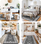 Washable 4x8 Hallway Runner Rug: Vintage 8ft Soft Runners for Entry Living Room Wide Low Pile Carpet with Non-Slip Backing for Kitchen Bedroom Thin Stain Resistant Floor Mat for Dining Room(Black,4x8)