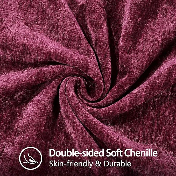 decorUhome Chenille Soft Cozy Throw Pillow Covers 12x20 Set of 2, Modern Farmhouse Boho Velvet Decorative Pillow Cases with Stitched Edge for Couch Sofa Bed Home Decor, Rhododendron