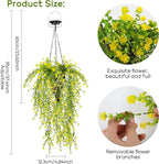 Solar Artificial Flowers Hanging Basket: UV-Resistant Fake Plants Hanging Basket with RGB String Lights for Outdoor Planters - 2 Pack Cone Faux Silk Fowers Basket for Porch Patio Home Garden Decor