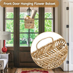 YOUEON Large Woven Hanging Storage Basket, 12x5x14 Inch Natural Water Hyacinth Wall Basket with Sturdy Iron Frame, Handwoven Front Door Flower Baskets for Home Garden, Boho Decor