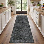 2x6 Runner Rug, Washable Kitchen Rugs, Black Boho Vintage Floral Hallway Runner, Non Slip Low Pile Area Rug Carpet for Indoor Hallway, Kitchen, Laundry Room and Bathroom(Black 2x6ft)