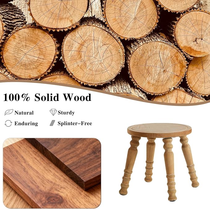 100% Solid Wooden Step Stool, Solid Wooden Stool for Adults, Small Wood Plant Stools, Short Stool for Bathroom, Kitchen, Bedroom, Plant Stand