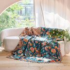 Boho Throw Blanket - 100% Cotton Ultra Soft Muslin Blanket, 50"x60" Lightweight Floral Bird Framhouse Bedding Spring Blanket for Bed, All Season Green Bohemian Bedroom Home Decor Quilt
