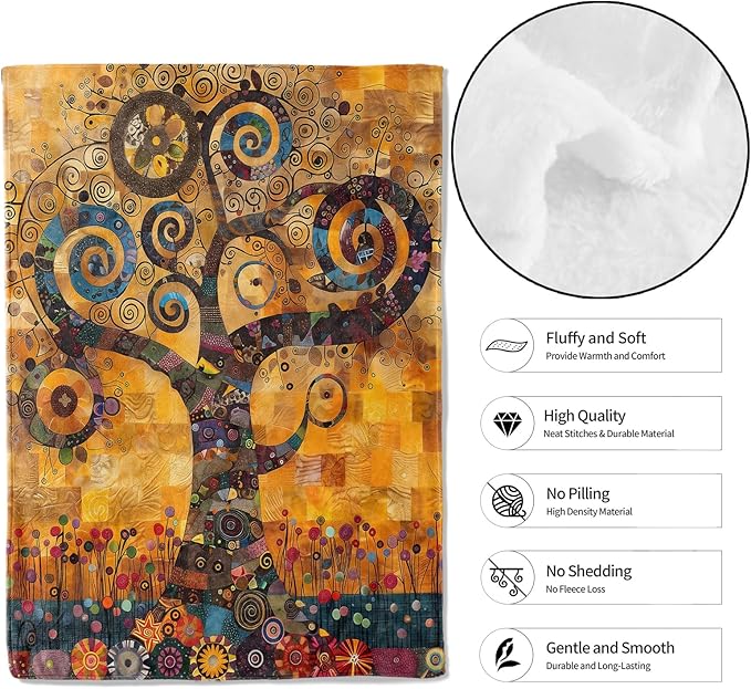 Abstract Tree of Life Throw Blanket - 40x50in,Ultra Soft, Cozy Lightweight Flannel,Retro Artistic Spiral Floral Blankets - Gifts for Women & Nature Lovers,for Couch Home Living Room Decor