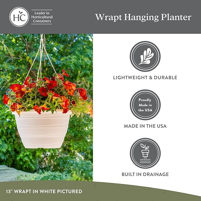 The HC Companies Wrapt Hanging Planters - Lightweight Plant Pot Hanger for Hanging Plants, Vegetables & Herbs - Outdoor & Indoor Hanging Basket for Plants (11" Black, Pack of 1)