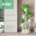 Plant Stand Indoor 5 Tier 8 Potted Multiple Flower Pot Holder for Patio Garden Balcony Living Room Corner (5 Tier White+Sonoma Oak)