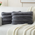 FUTEI Grey Decorative Throw Pillow Covers 12x20 Inch Set of 2, Square Soft Faux Rabbit Fur Thick Striped Lumbar Pillow Case,Spring Home Decor for Couch Bed Living Room