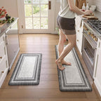 KIMODE Anti Fatigue Kitchen Mats for Floor 2PCS,17"x47"+17"x29" Farmhouse Kitchen Rugs Non Slip Rubber Backing,Waterproof Cushioned Standing Mat for Office,Laundry,Sink,Desk,Grey