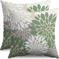 Sage Green White Grey Gray Pillow Covers 22X22 Inch Set of 2, Modern Dahlia Floral Print Decorative Throw Pillow Covers Outdoor Farmhouse Cushion Case for Home Couch Sofa Bed Decoration
