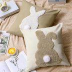 Tufting Easter Pillow Covers 18" x 18" Set of 2 Bunny Pillow Covers 3D Tufted Bunny Rabbit Throw Pillowcase Easter Decorative for Bedroom Sofa Home Decor(Beige,Linen)