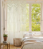IOWER Macrame Wall Hanging Ivory Handmade Window Curtain Boho Geometric Curtains Woven Panel for Windows Door Curtains Room Divider Soft Light Filtering 35" W x 70" L Décor